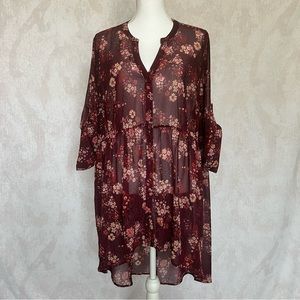 Women’s Burgundy Top with Floral Print in a Plus Size 2X.